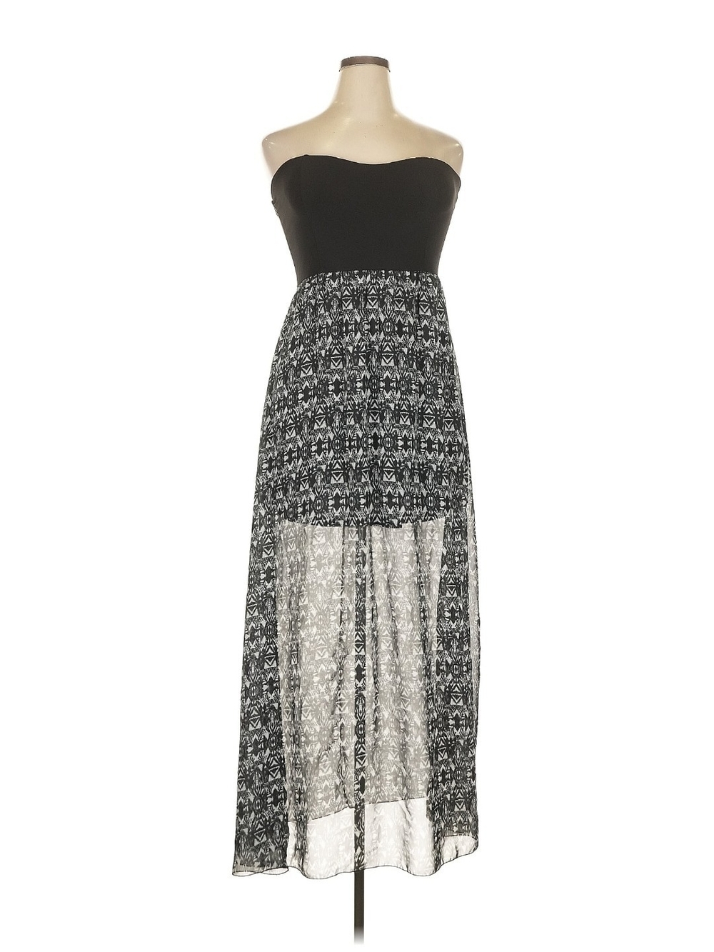 Wet Seal Black Strapless Maxi Dress with Abstract Sheer Skirt